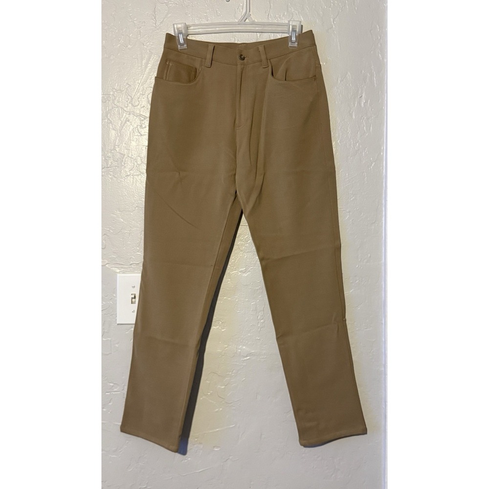 Ralph Lauren Wool Blend Pants Womens Tan 8P Stretch Leather Accent Coin Pocket